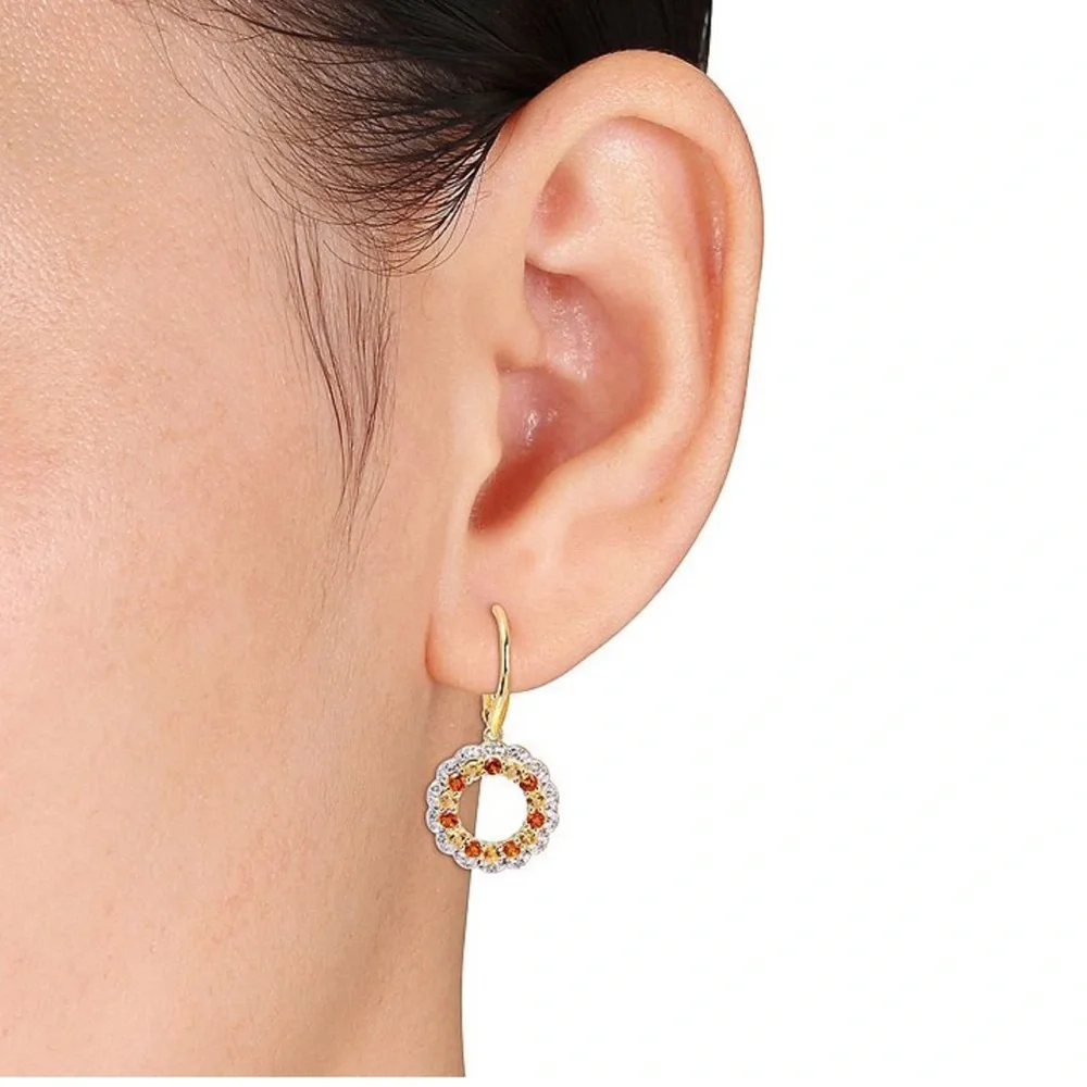 Citrine & White Topaz Circle Drop Earrings in 18K Gold plating over silver - Picture 7 of 8